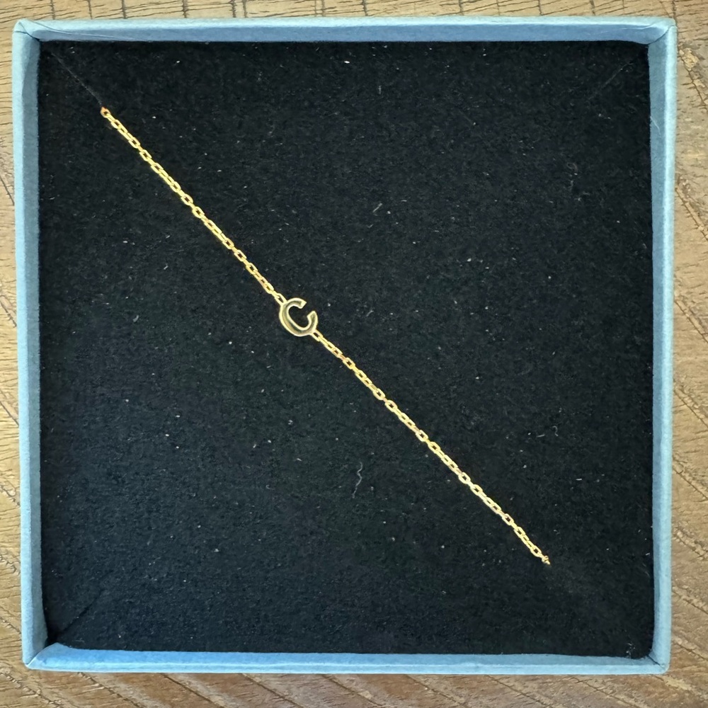 Gold Initial 'C’ Necklace 18 Inches New In Gift Box, Extender Included